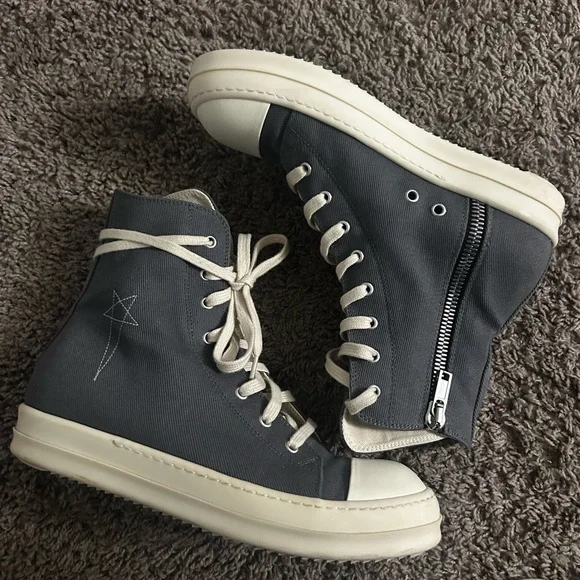 Rick Owens Blue and White High-Top Sneakers